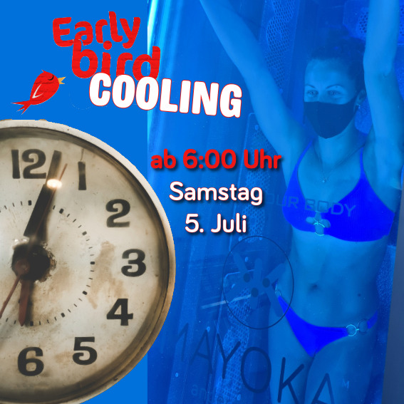 Frau in Kältekammer mit dem Hinweis auf die 2+1 Gratis BE COOL Schnupperkarte